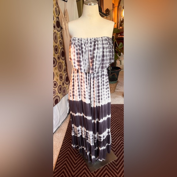 By Together Pants - by Together Collection Strapless Tie Dye Ruffle Boho Jumpsuit